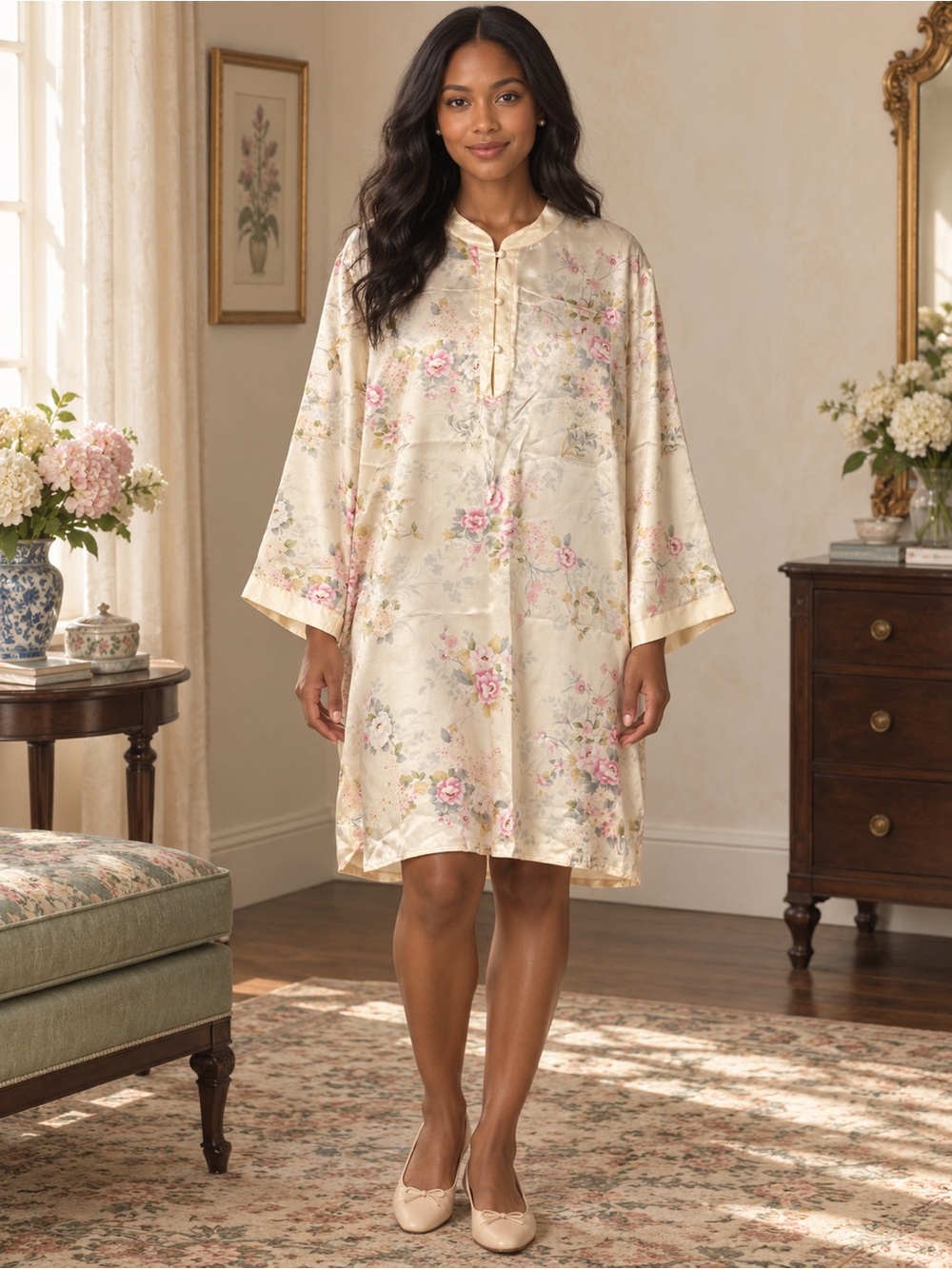 Morgan Taylor 3X Yellow Floral Satin Sleepshirt Nightgown Y2K Cottagecore
